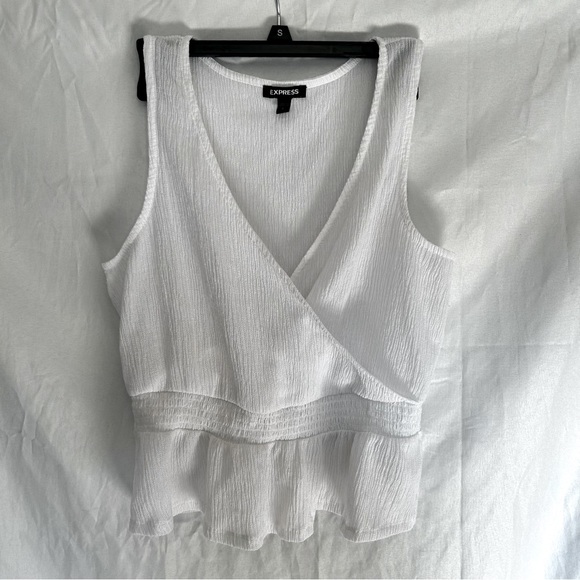 Express Tops - Express V- Neck Peplum Shirt- Size: Large Color: White